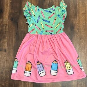 Colorful Crayon Print Kids Dress Size 4-5